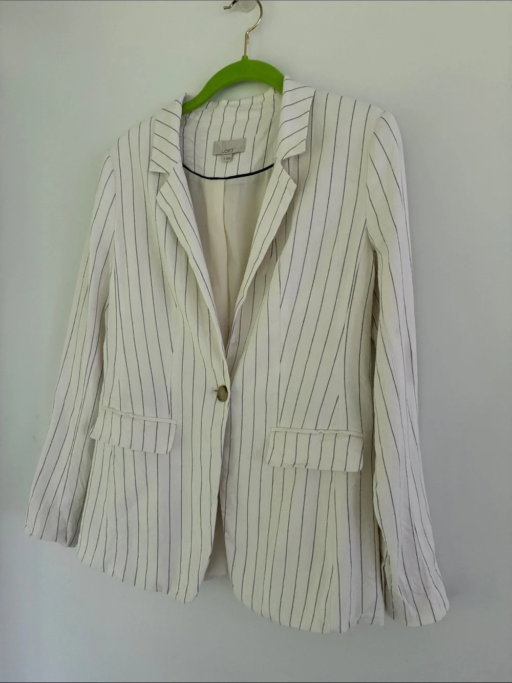 LOFT Cream Blazer with Navy Pinstripes